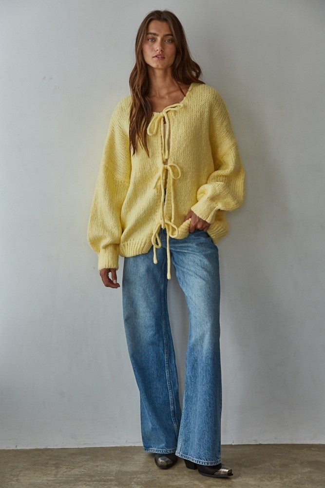 Sadie Tie Front Cardigan- Yellow | Pink Brizilia